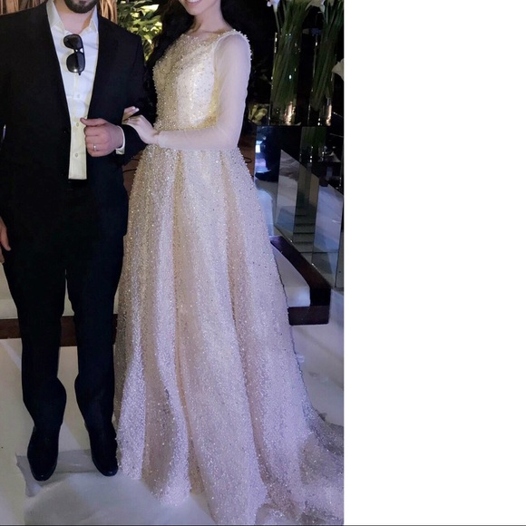 Champagne pearl dress prom dress - Picture 2 of 3